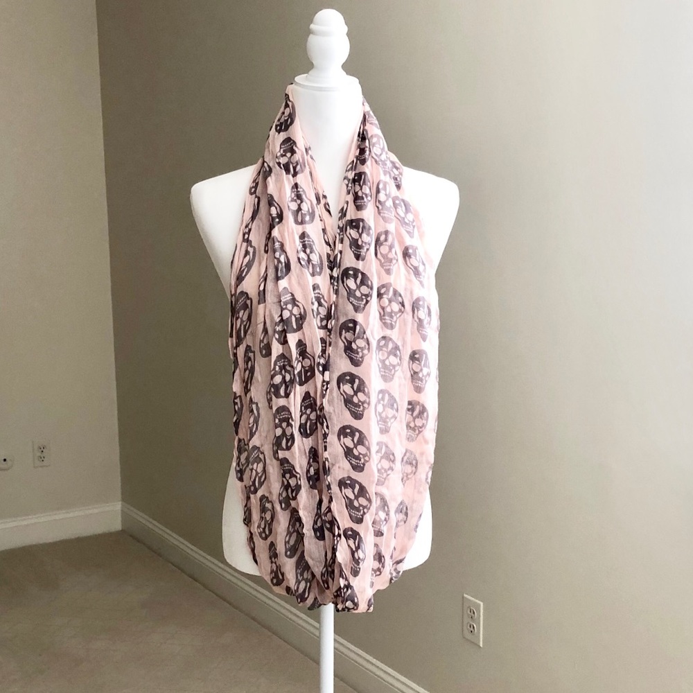 Pink & Grey Skull Printed Infinity Scarf